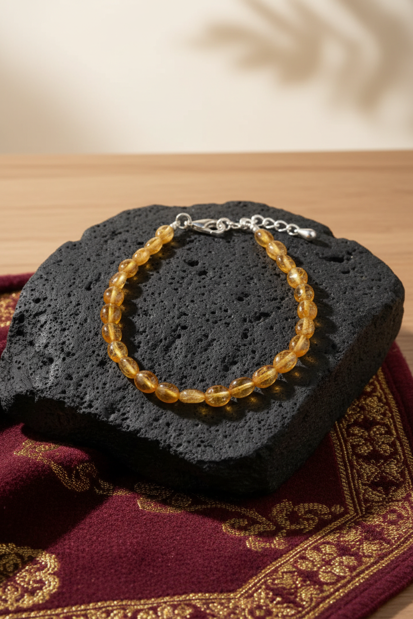 Yellow Sapphire Oval Bracelet | 3 to 5 mm Beads | Pukhraj Bracelet
