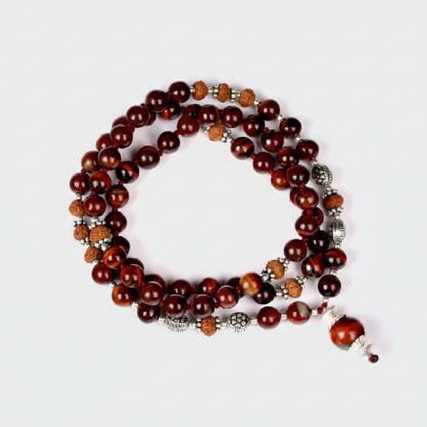 8 mukhi Rudraksha and Red Tiger Eye beads Mala