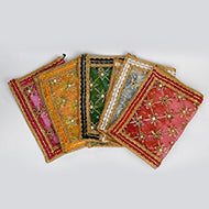 Netted Embroidered Mirror Work Pattern Chunri with Golden Sequence Border-Yellow