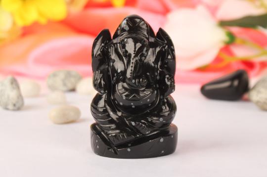 Snowflakes Obsidian Ganesha Idol - 115 gms