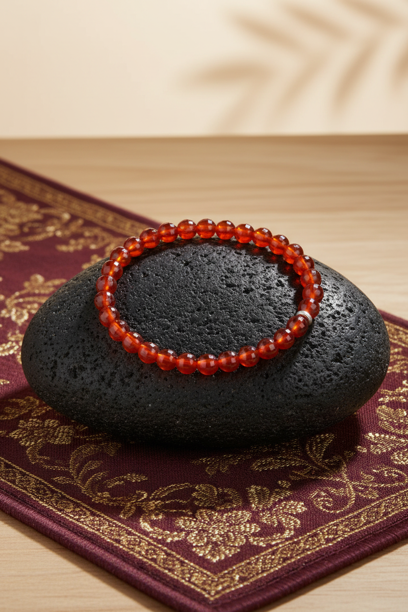Natural Red Carnelian Faceted Beads Bracelet – 10 mm | Healing & Meditation Gemstone Bracelet