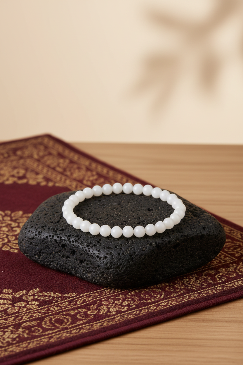 Natural White Agate Bracelet | Elastic Gemstone Bracelet for Healing & Meditation