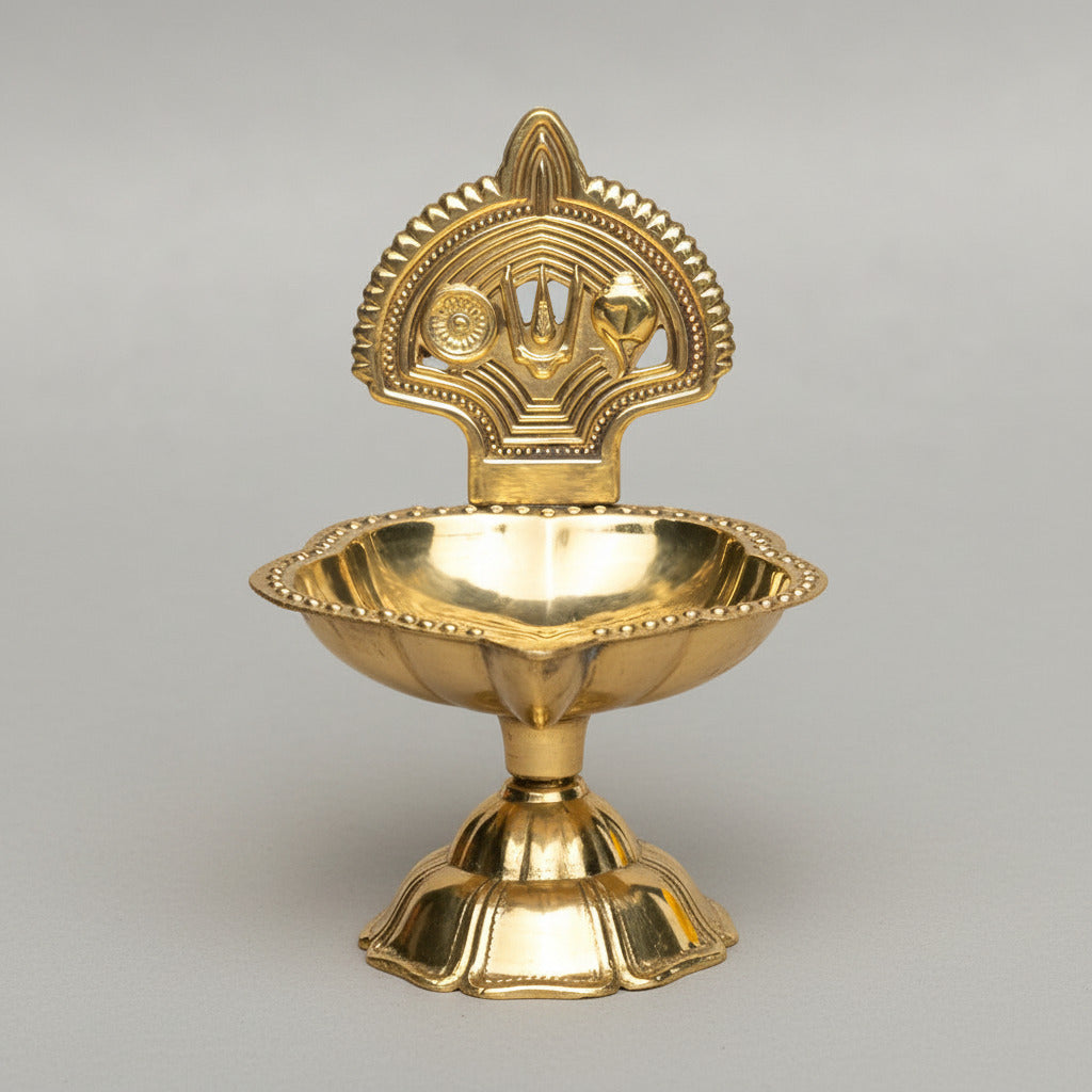 Shanku Chakra Namam Standing Brass Diya