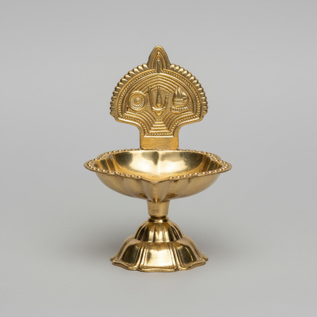 Shanku Chakra Namam Standing Brass Diya