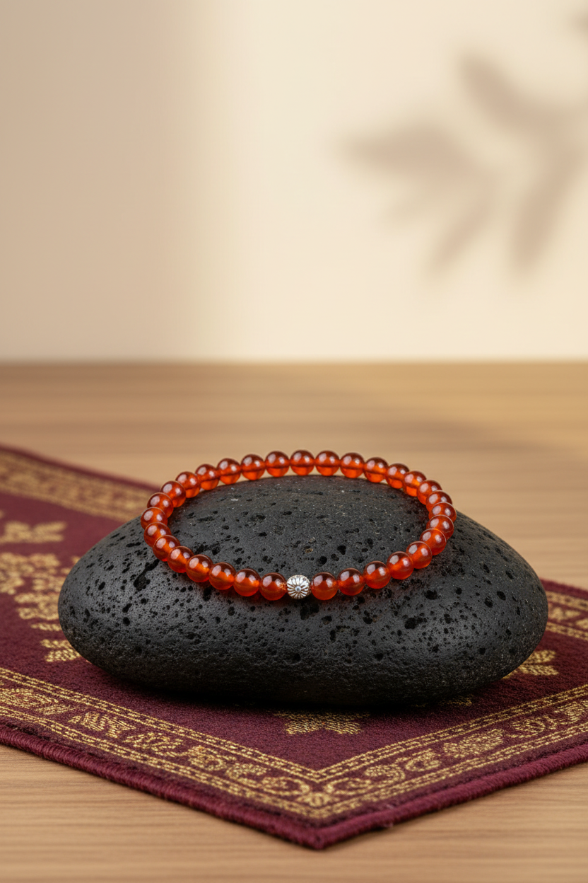 Natural Gomed (Hessonite) Bracelet – 5mm Gemstone Bracelet for Healing, Meditation & Positive Energy