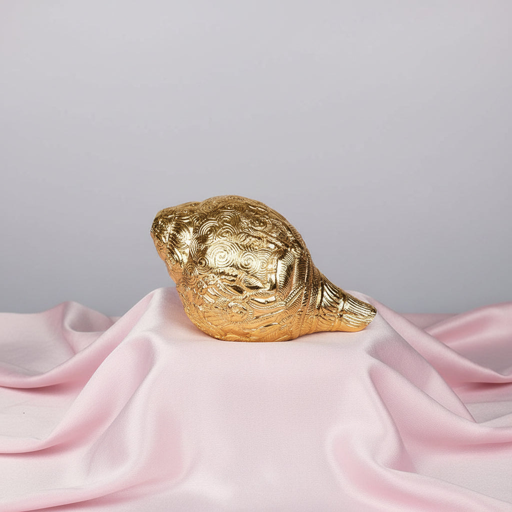 Laxmi Narayan Carving Natural Shankh Gold Plated