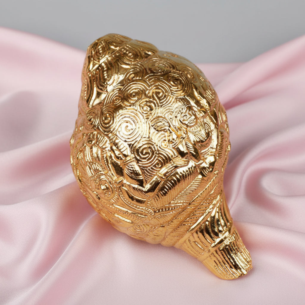 Laxmi Narayan Carving Natural Shankh Gold Plated