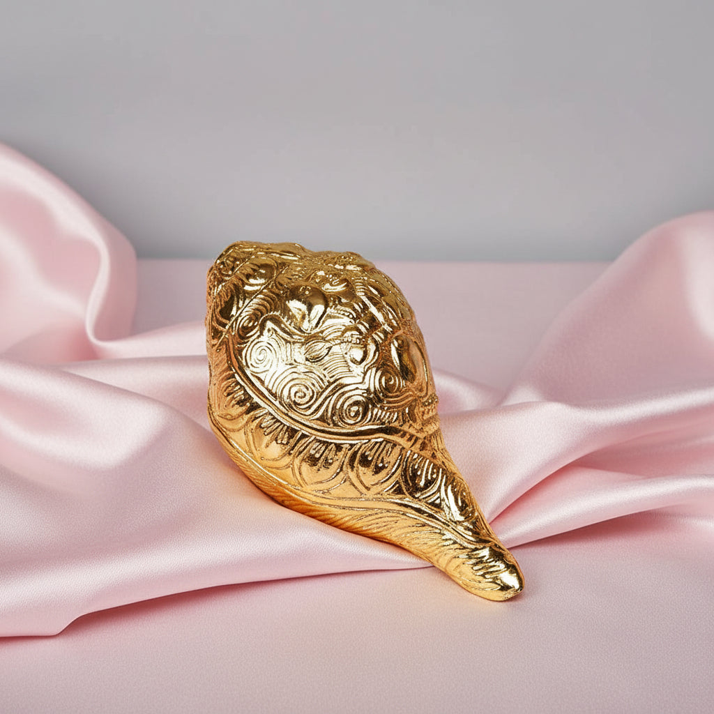 Panchmukhi Hanuman Carving Natural Shankh Gold Plated