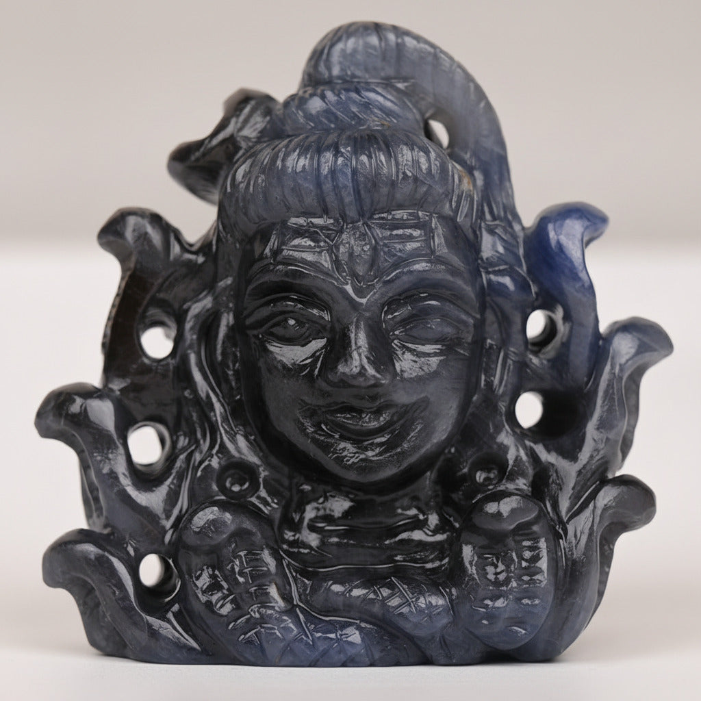 Natural Blue Sapphire Lord Shiva Face Idol - 496.70 Carats