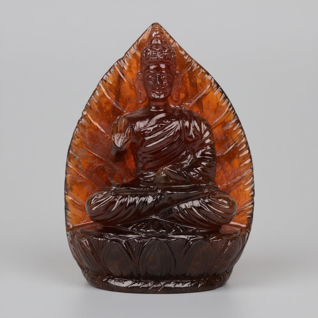 Lord Buddha on Palm Leaf Gomed Idol - 338 Carats