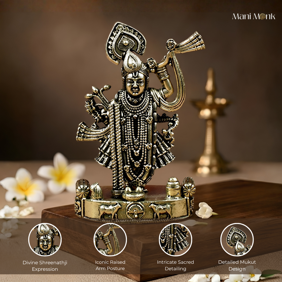 Shreenathji Ashtadhatu Idol Energised Nathdwara Krishna Murti for Home Mandir