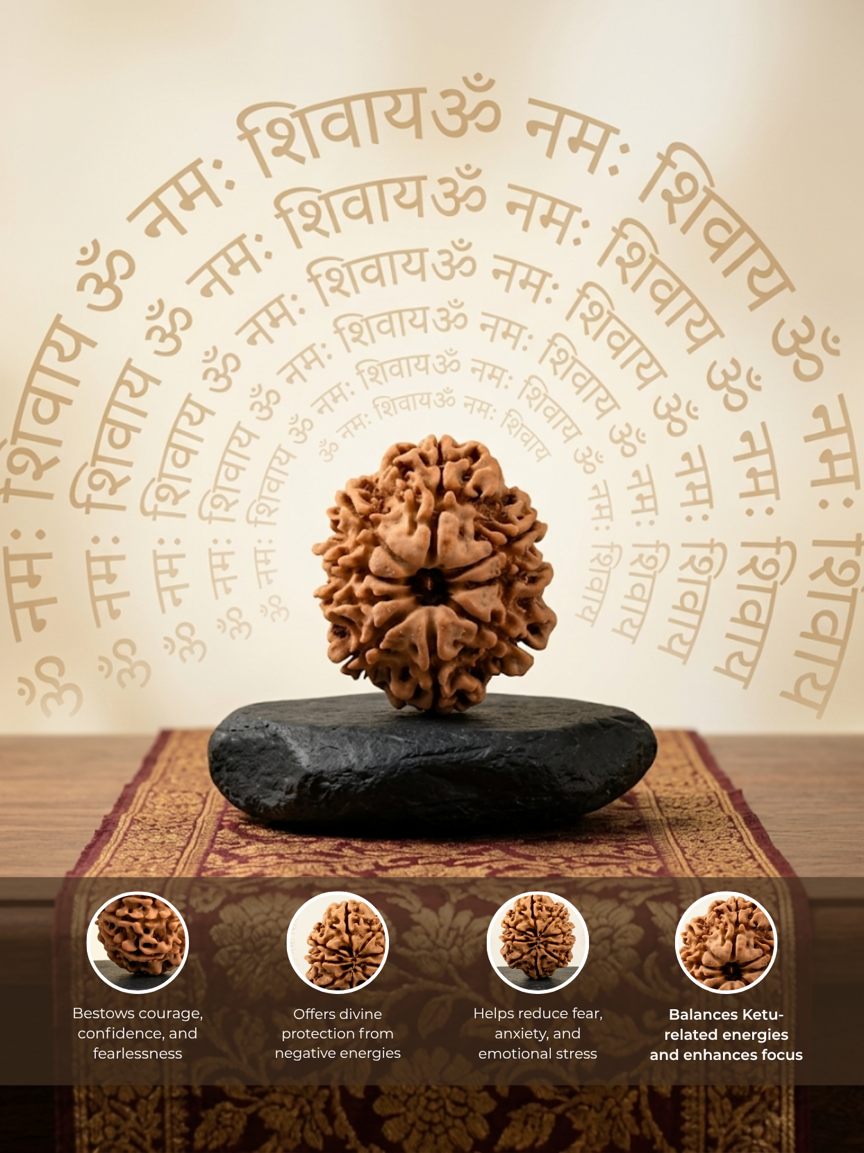 9 Mukhi Rudraksha from Nepal - 22 mm - Natural Certified Bead for Durga and Power