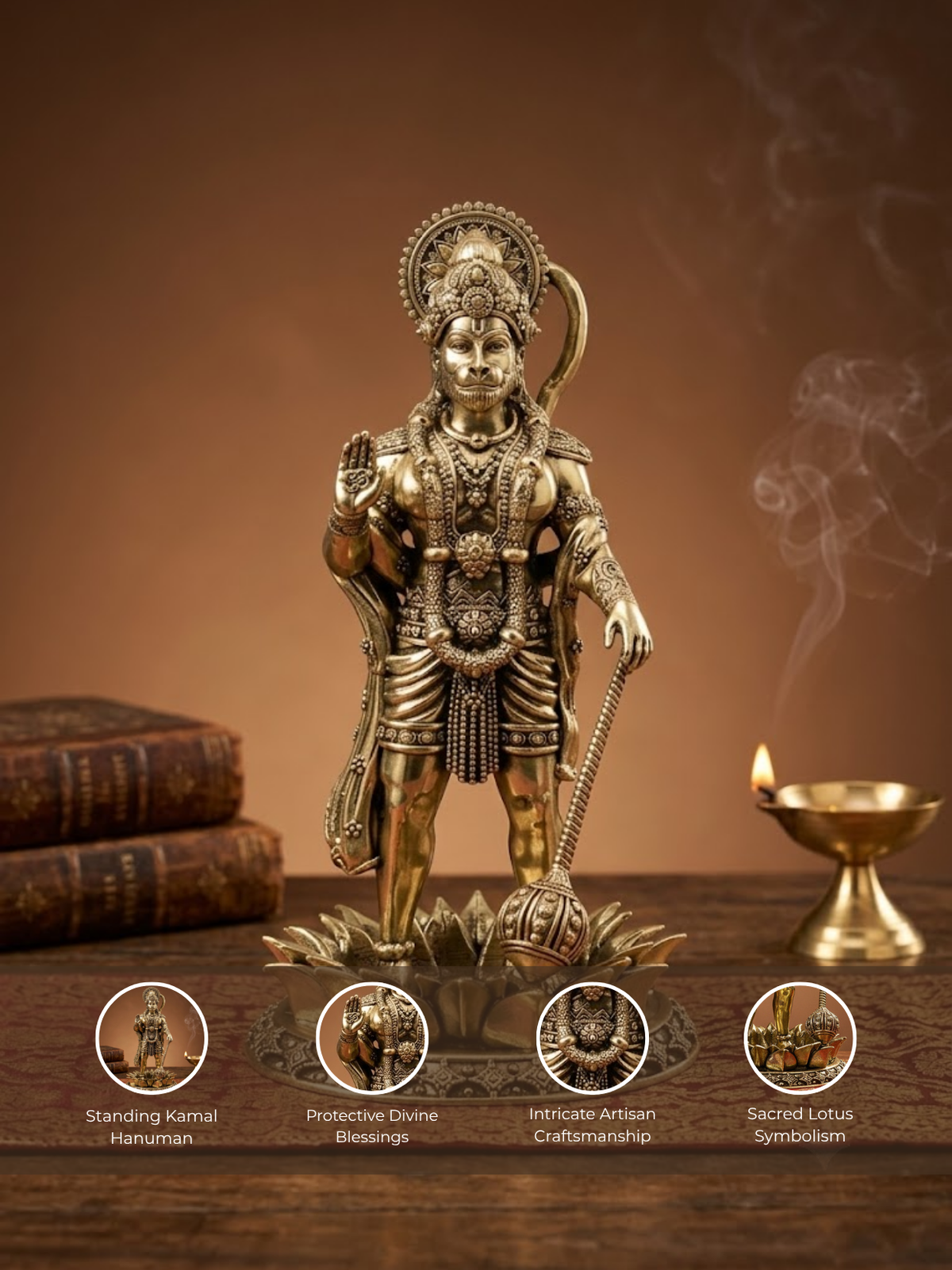 Standing Kamal Hanuman Ashtadhatu Idol - Energised Murti for Home Mandir