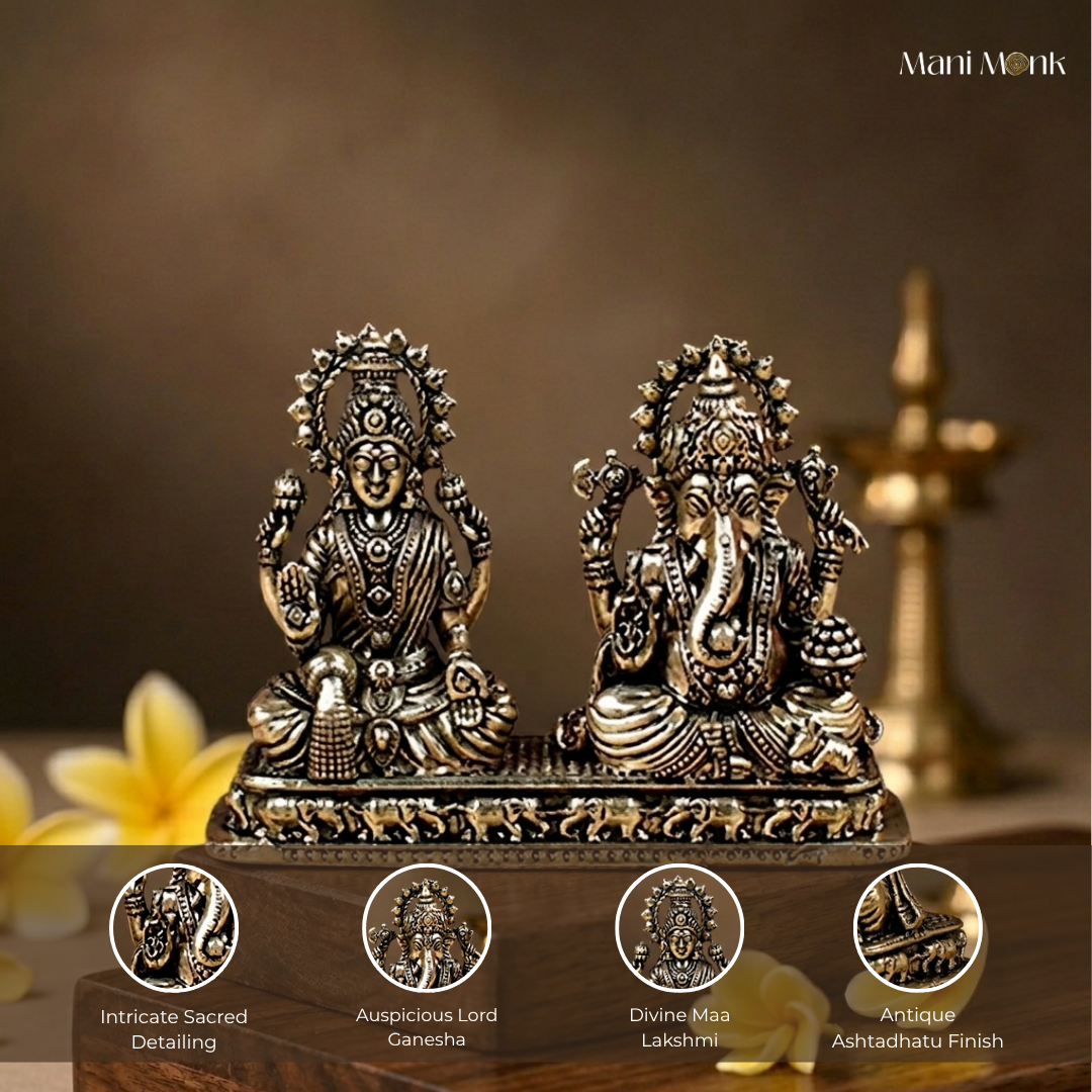Lakshmi Ganesh on Pedestal Ashtadhatu Idol Energised Duo Murti for Home and Office
