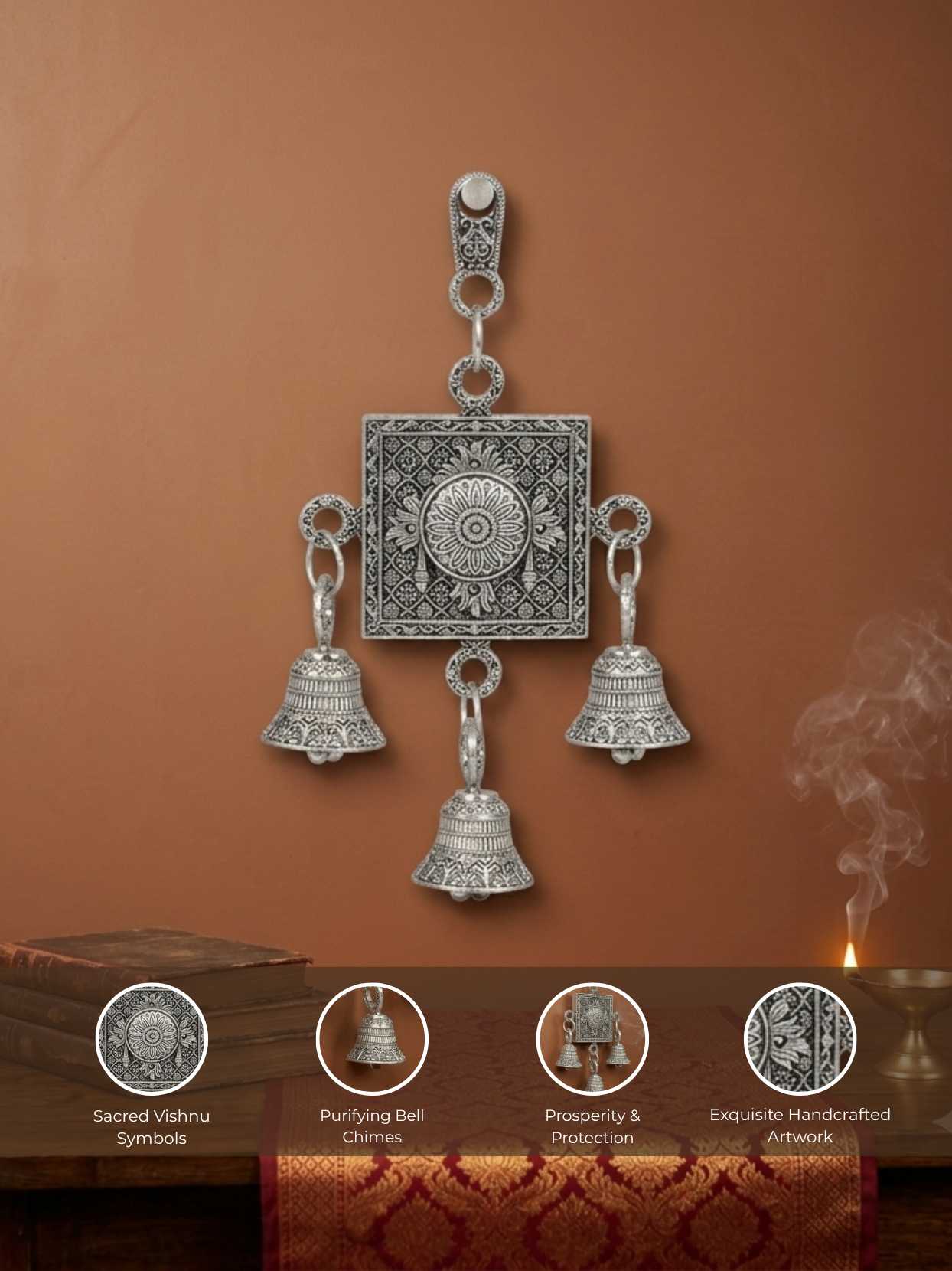 Ashtadhatu Shankh Chakra Namam Door Hanging Bells | Energised Vaishnava Entrance Bell