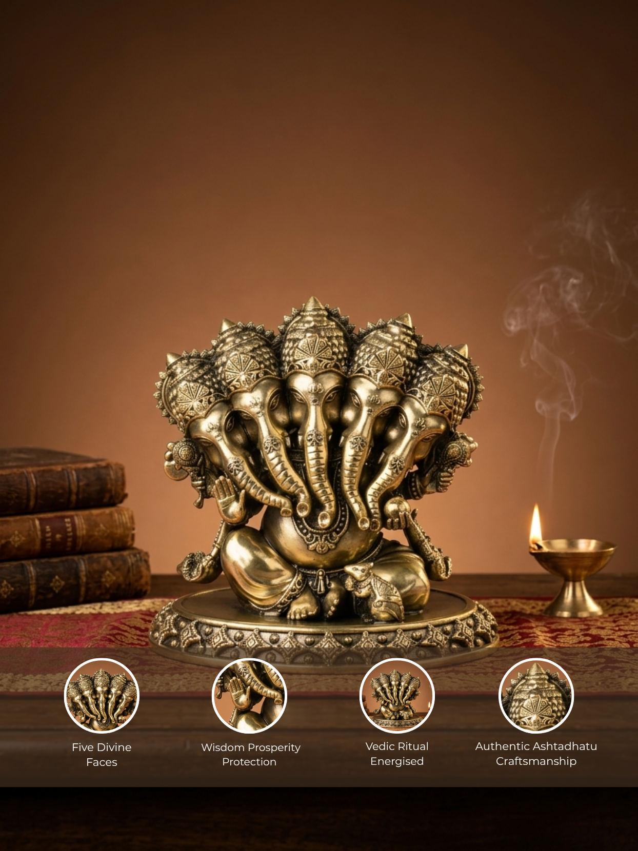 Panchmukhi Ganesh Ashtadhatu Idol Five-Faced Ganesha Energised Murti
