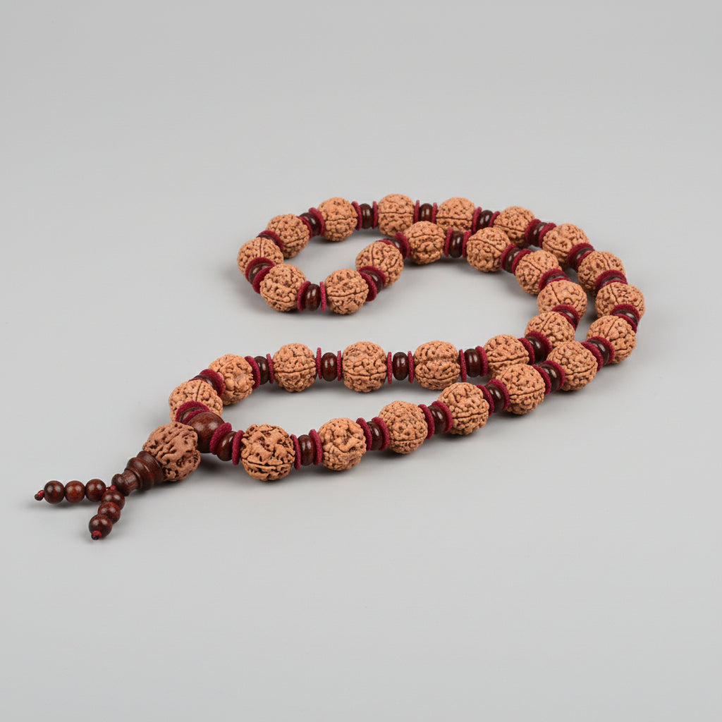 3 Mukhi Mala with White Sandalwood Beads 15 to 20 mm mani monk