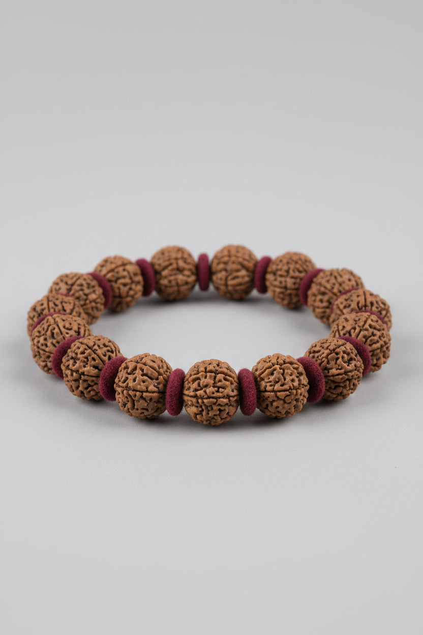 3 Mukhi Nepali Rudraksha Woolen Spacers Bracelet