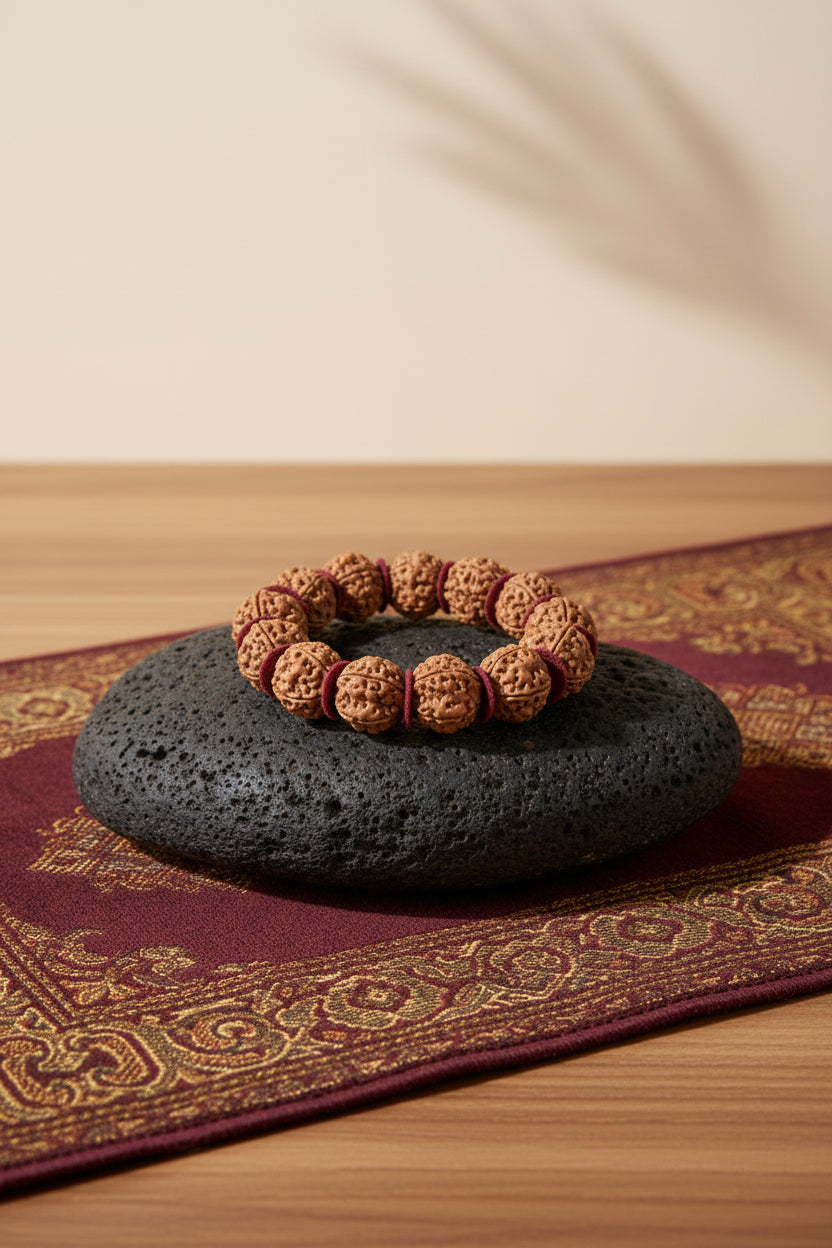 3 Mukhi Nepali Rudraksha Woolen Spacers Bracelet