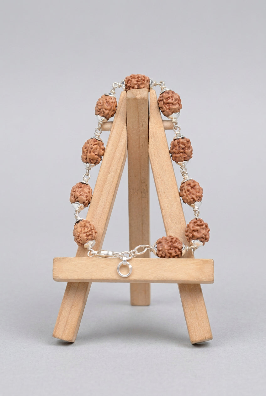 3 Mukhi Rudraksha Bracelet with Silver Flower Caps – Adjustable Spiritual Bracelet for Confidence & Positivity mani monk