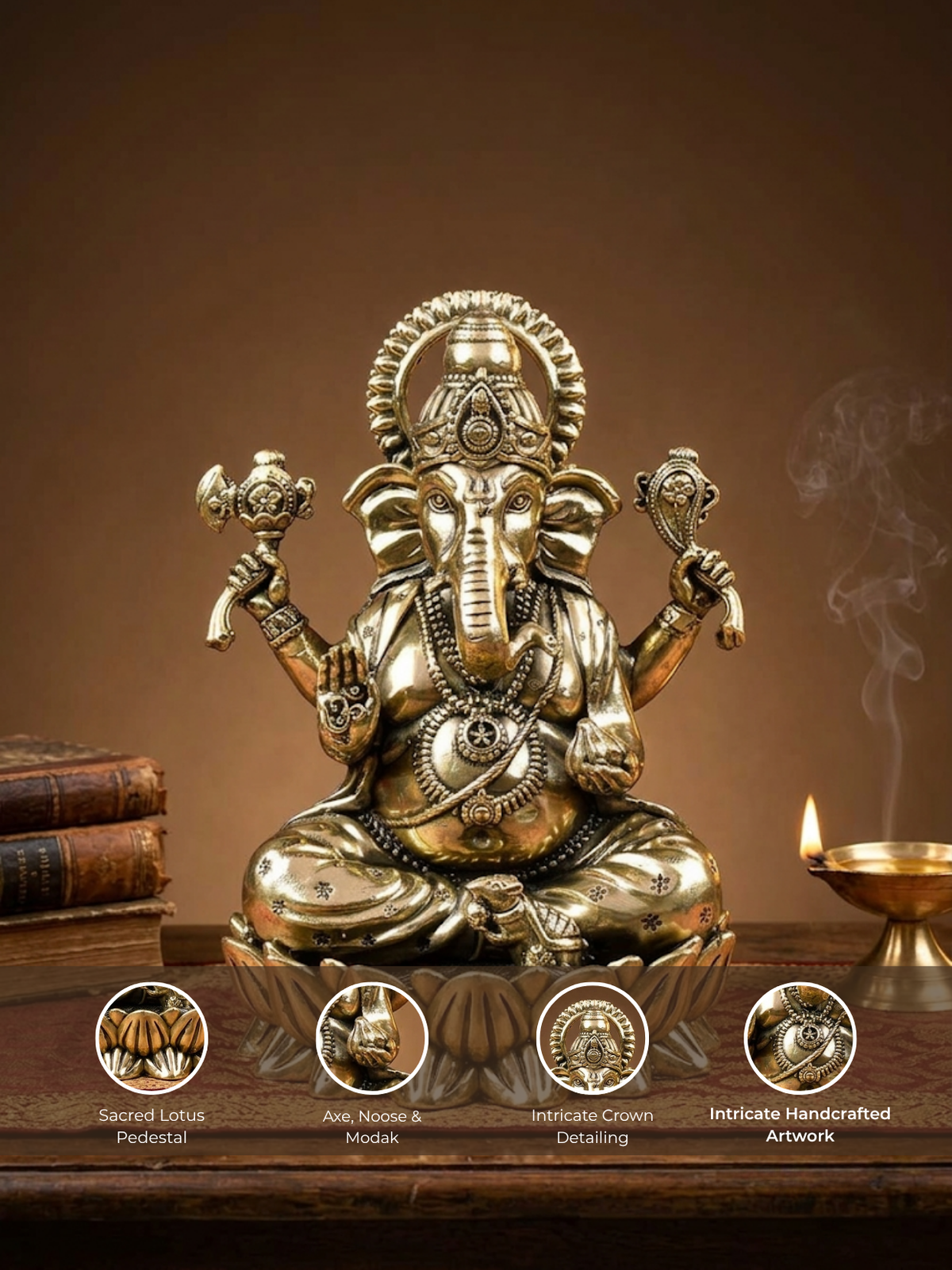 Kamal Ganesh Ashtadhatu Idol Ganesha on Lotus Energised Murti