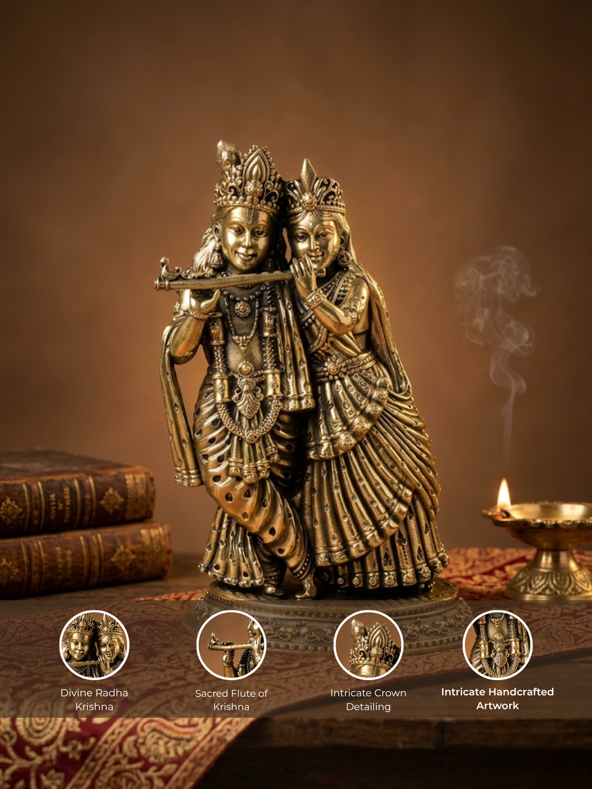 Radha Krishna Ashtadhatu Idol Energised Divine Couple Murti for Home Mandir