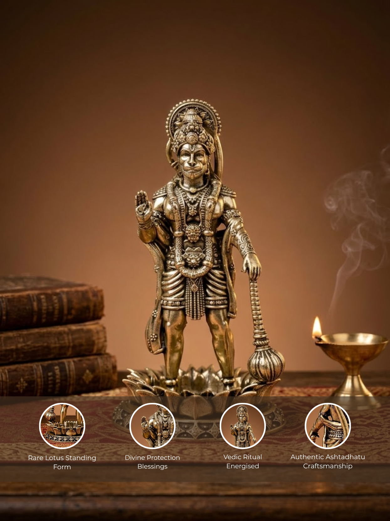 Standing Hanuman on Lotus Ashtadhatu Idol Energised Bajrangbali Murti for Home Mandir