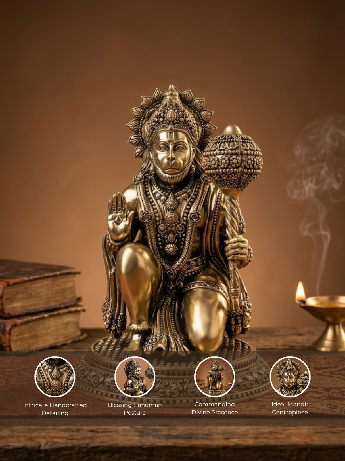 Blessing Hanuman Ashtadhatu Idol Super Fine Murti for Home Mandir