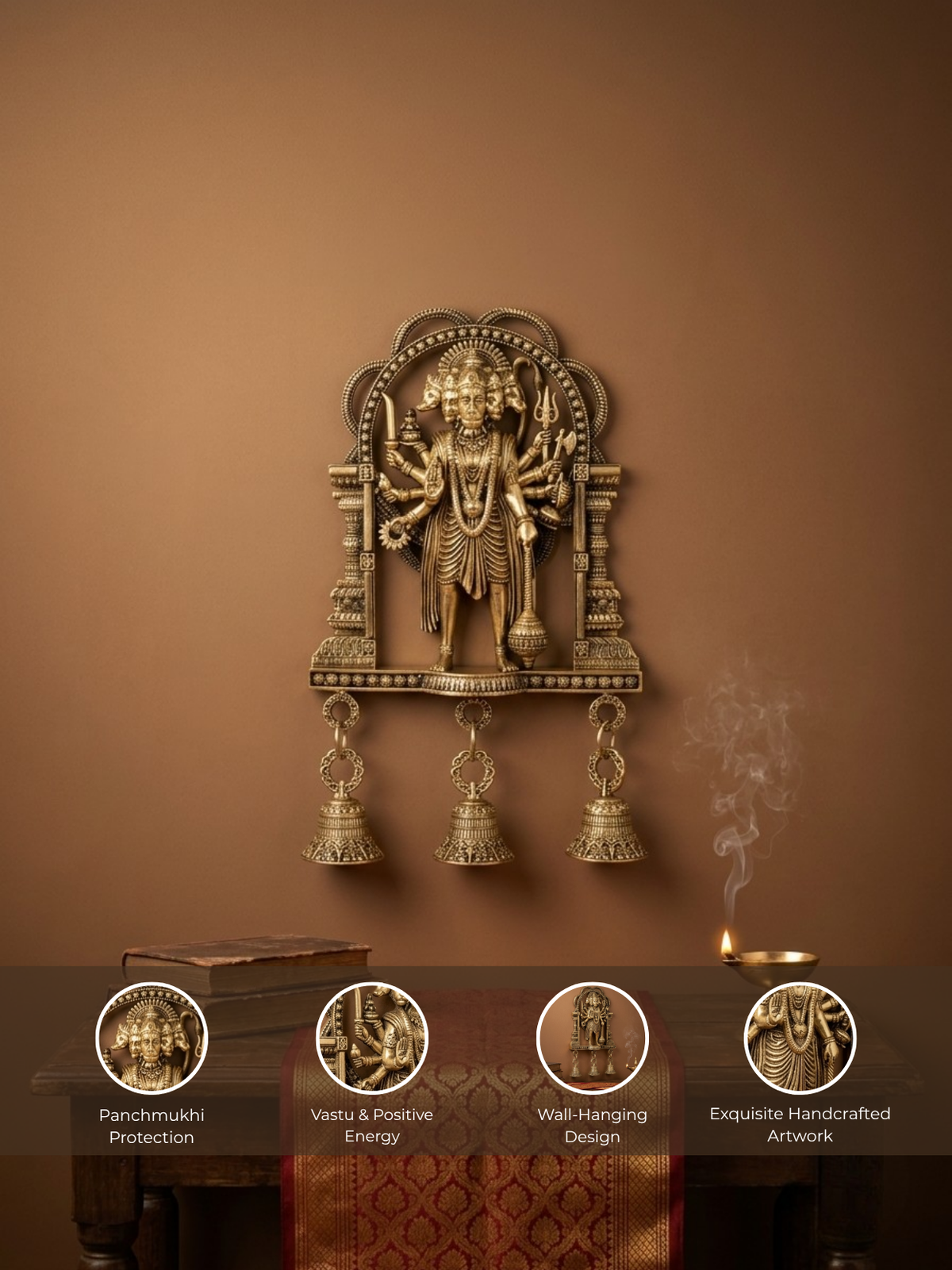 Hanging Panchmukhi Hanuman Ashtadhatu Idol Energised Five Faced Hanuman Wall Murti