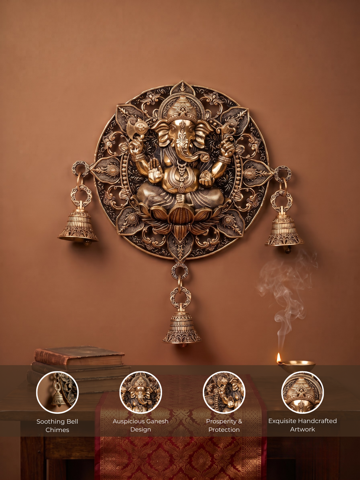 Ashtadhatu Kamal Ganesh Door Hanging Bells