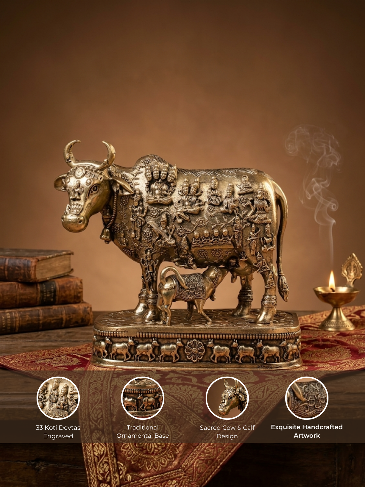 Kamdhenu Cow with 33 Koti Devta Ashtadhatu Idol