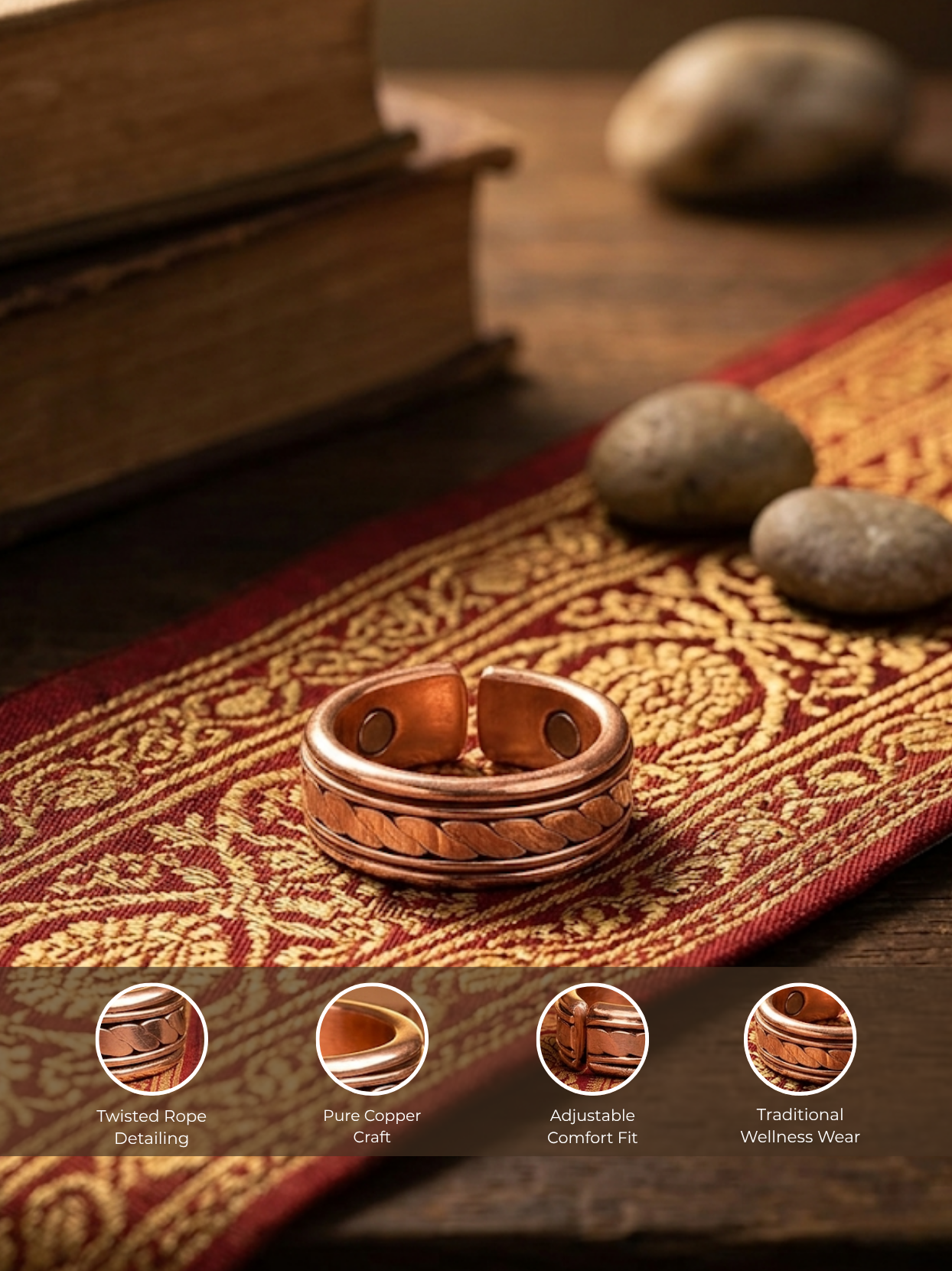 Handmade Adjustable Magnetic Copper Ring - Traditional Copper Jewelry