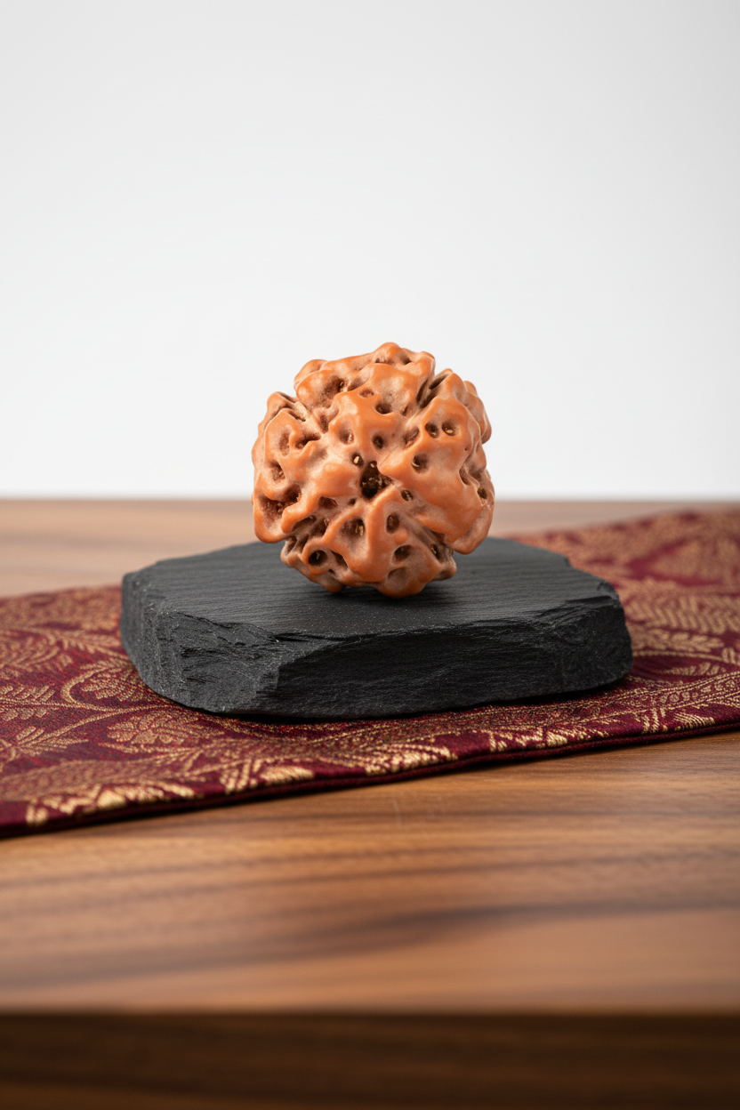 4 Mukhi Premium Java Indonesian Rudraksha 14mm Regular Plain White Background