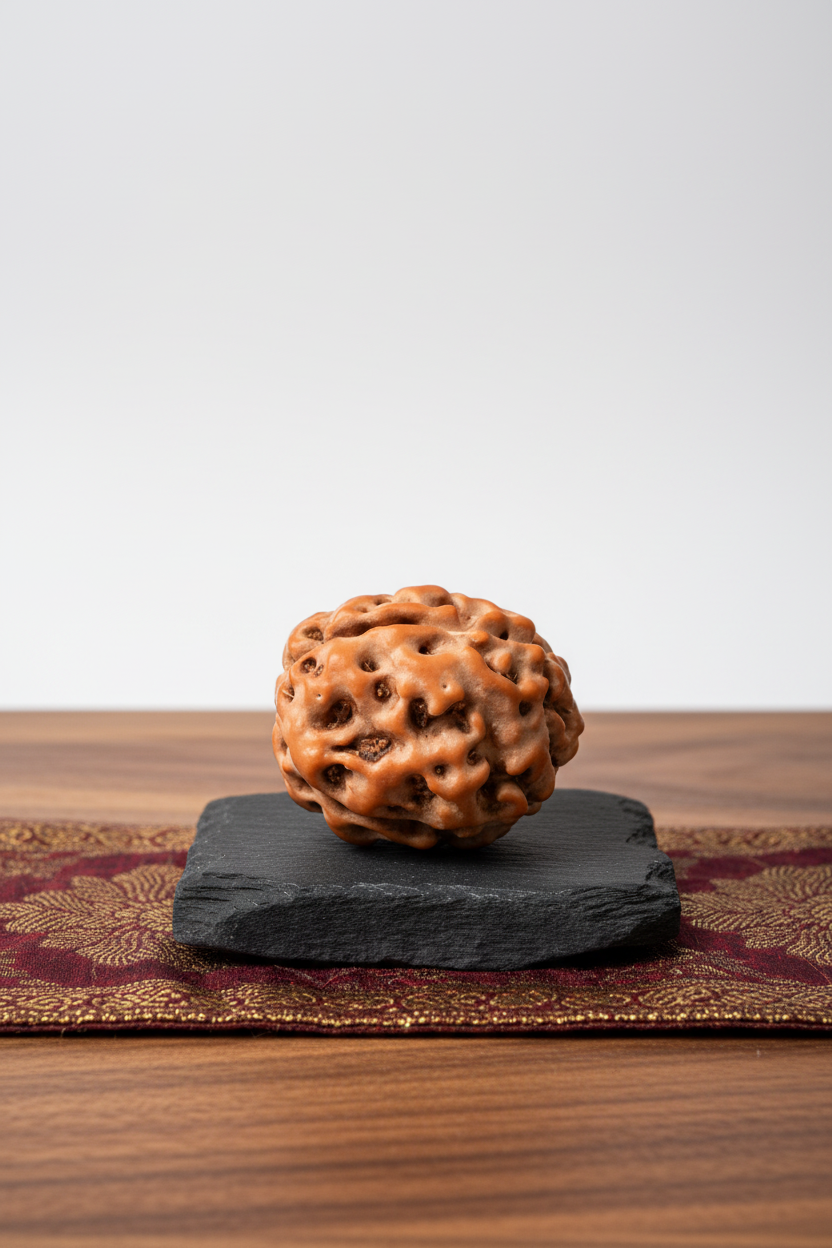 4 Mukhi Premium Java Indonesian Rudraksha 14mm Regular Plain White Background