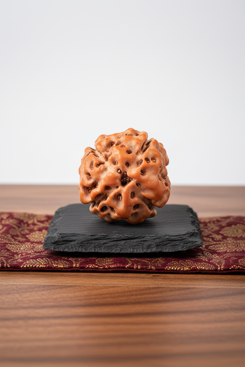 4 Mukhi Premium Java Indonesian Rudraksha 16mm Large Plain White Background