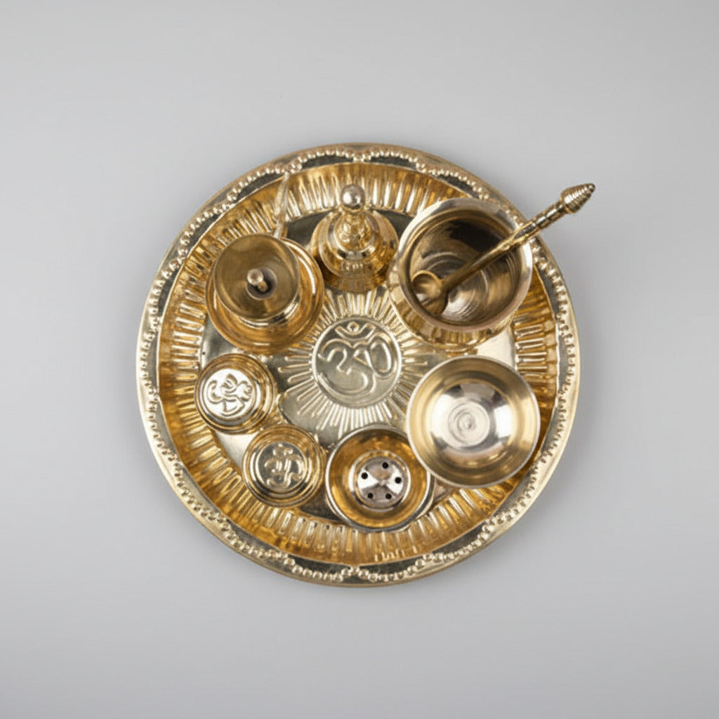 PUJA Thali (Brass)-Gold Finish