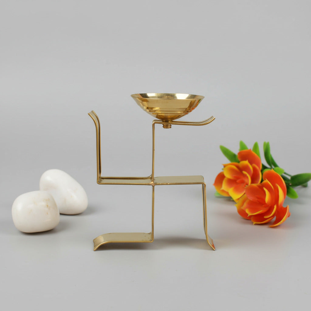 Swastik Design Brass Diya