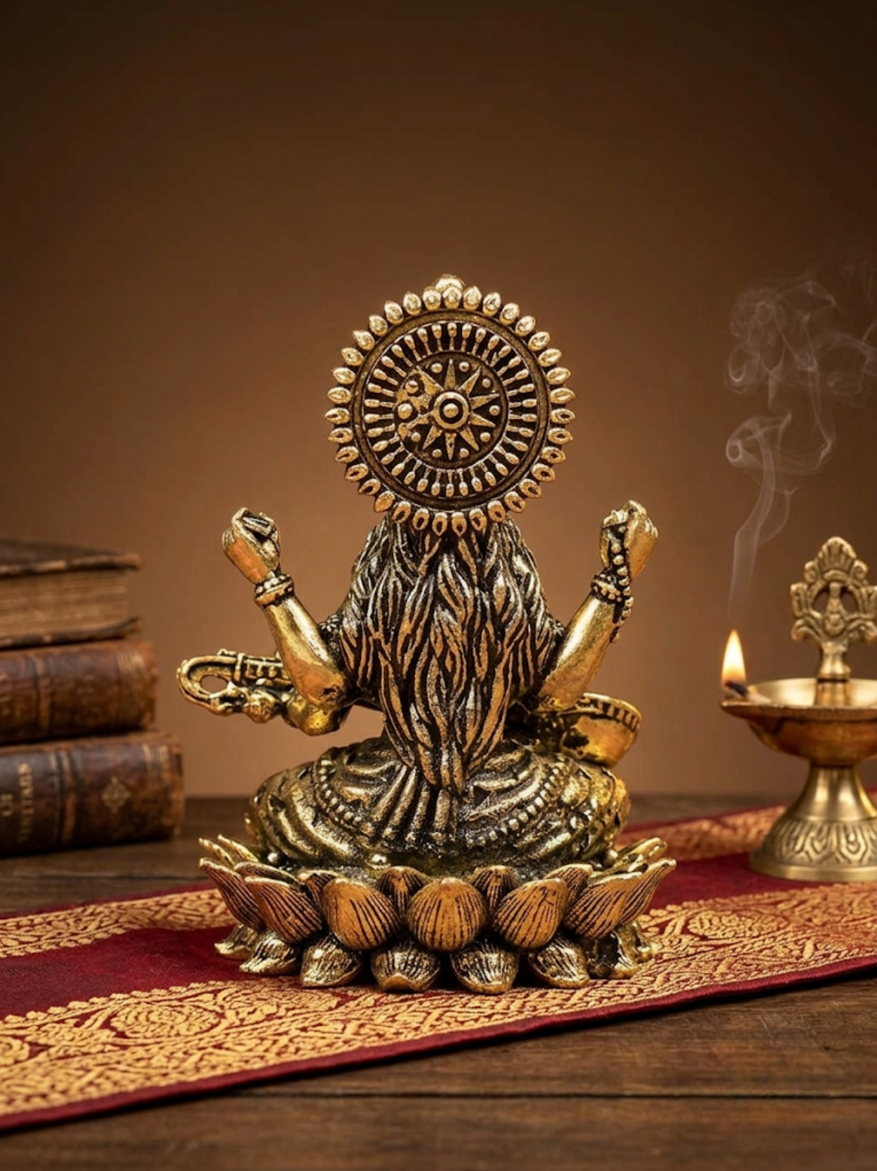Saraswati on Lotus Ashtadhatu Idol Energised Goddess of Knowledge Murti
