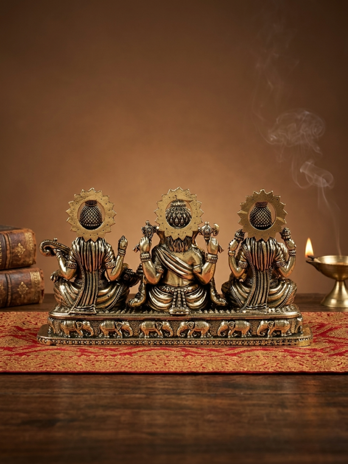 Lakshmi Ganesh Saraswati on Pedestal Ashtadhatu Idol Energised Divine Trio Murti
