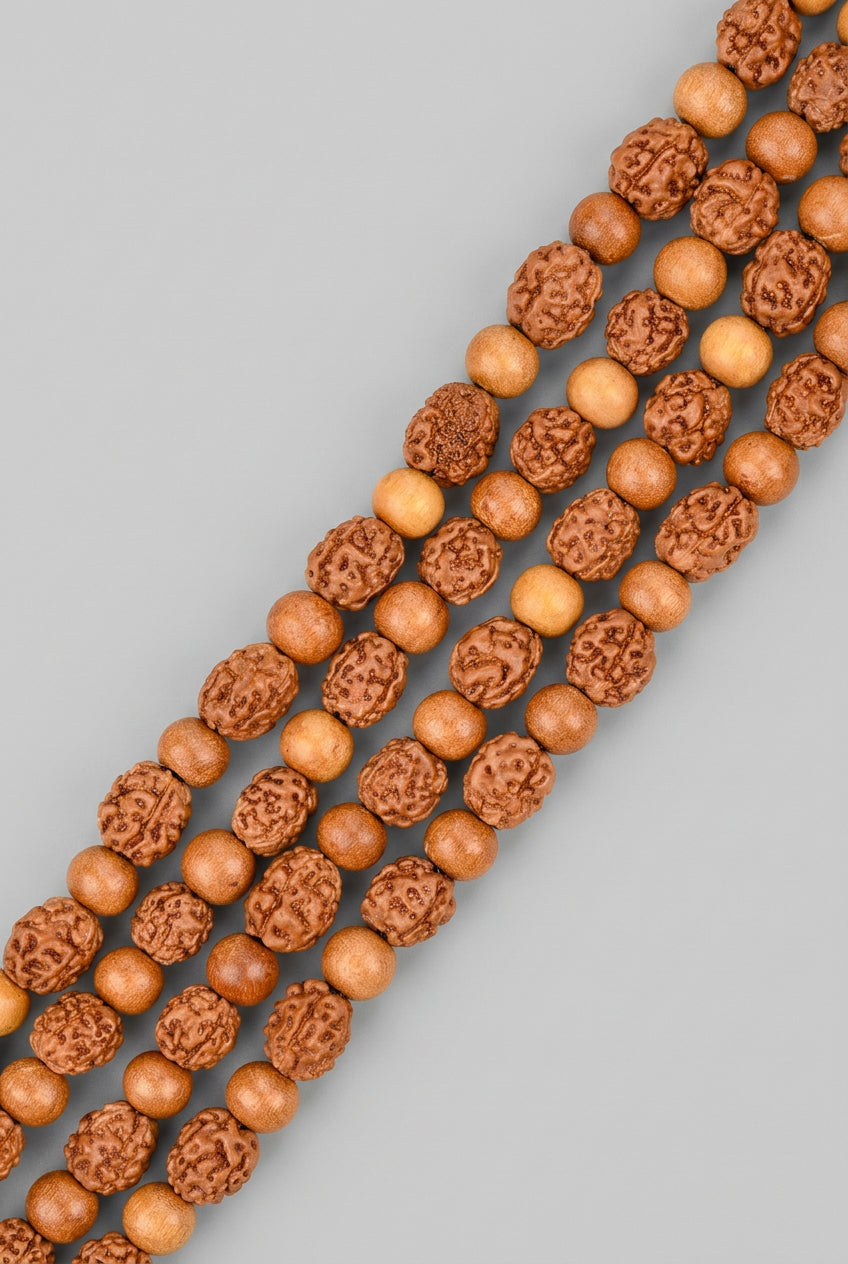 4 Mukhi Rudraksha & Sandalwood Mala-8 mm - ManiMonk