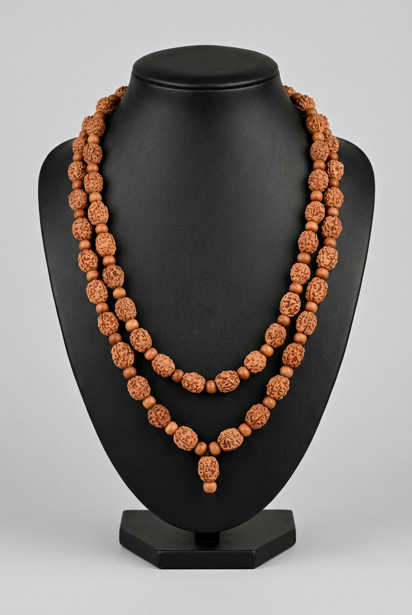 4 Mukhi Rudraksha & Sandalwood Mala-8 mm mani monk