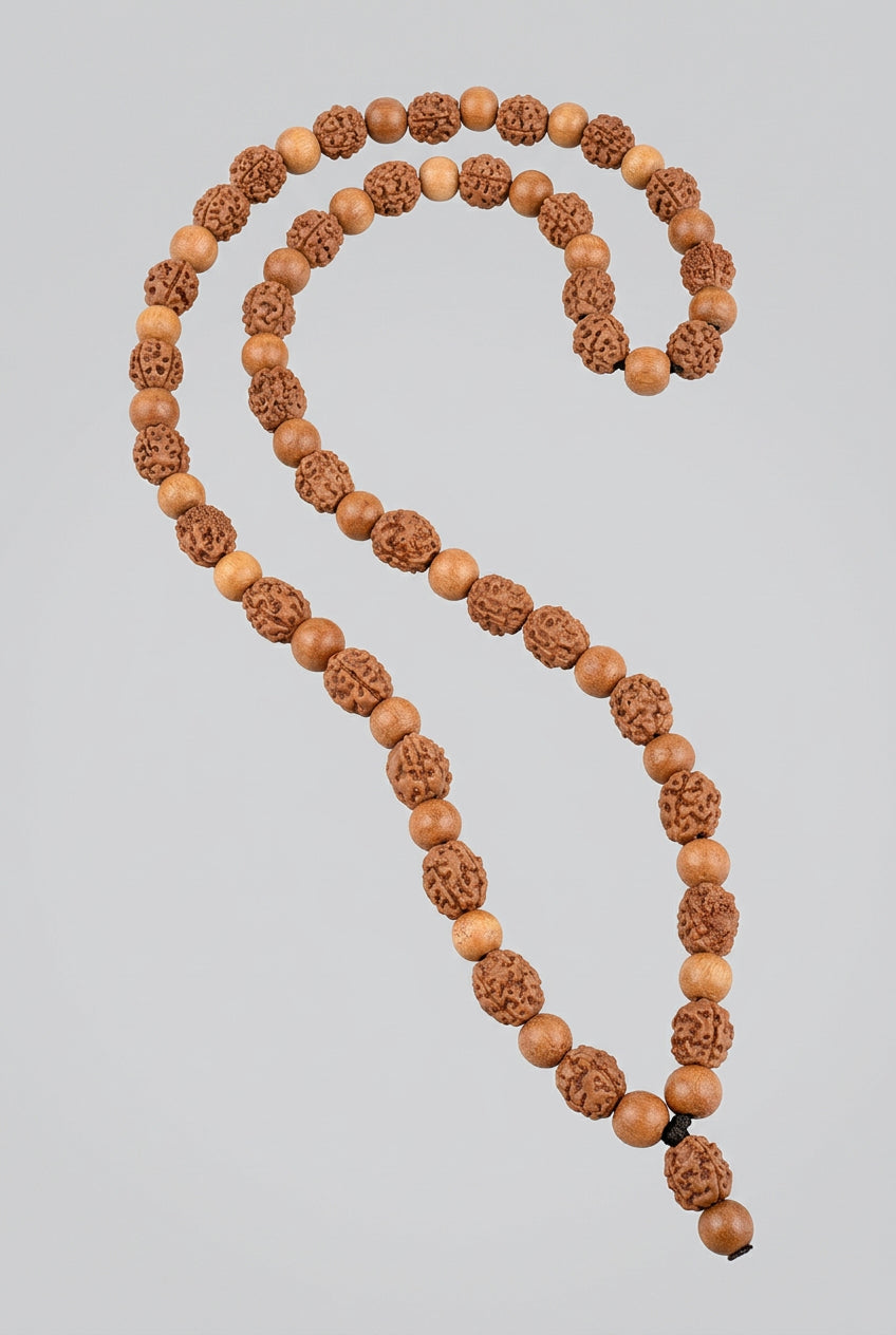 4 Mukhi Rudraksha & Sandalwood Mala-8 mm - ManiMonk