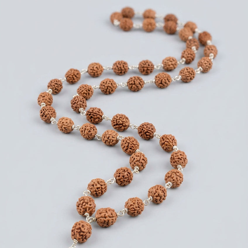 4 Mukhi Rudraksha Silver Wire Mala-German Silver-10 mm