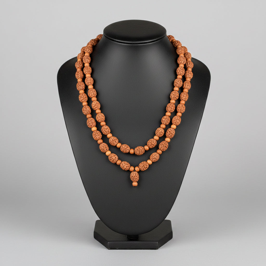 4 Mukhi Rudraksha and Sandalwood Mala mani monk