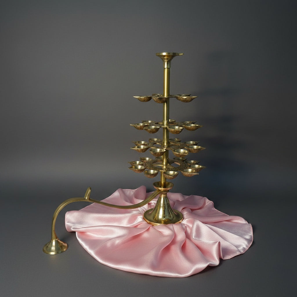 4 Tier Brass Ganga Aarti Lamp (31 Diyas) with Handle