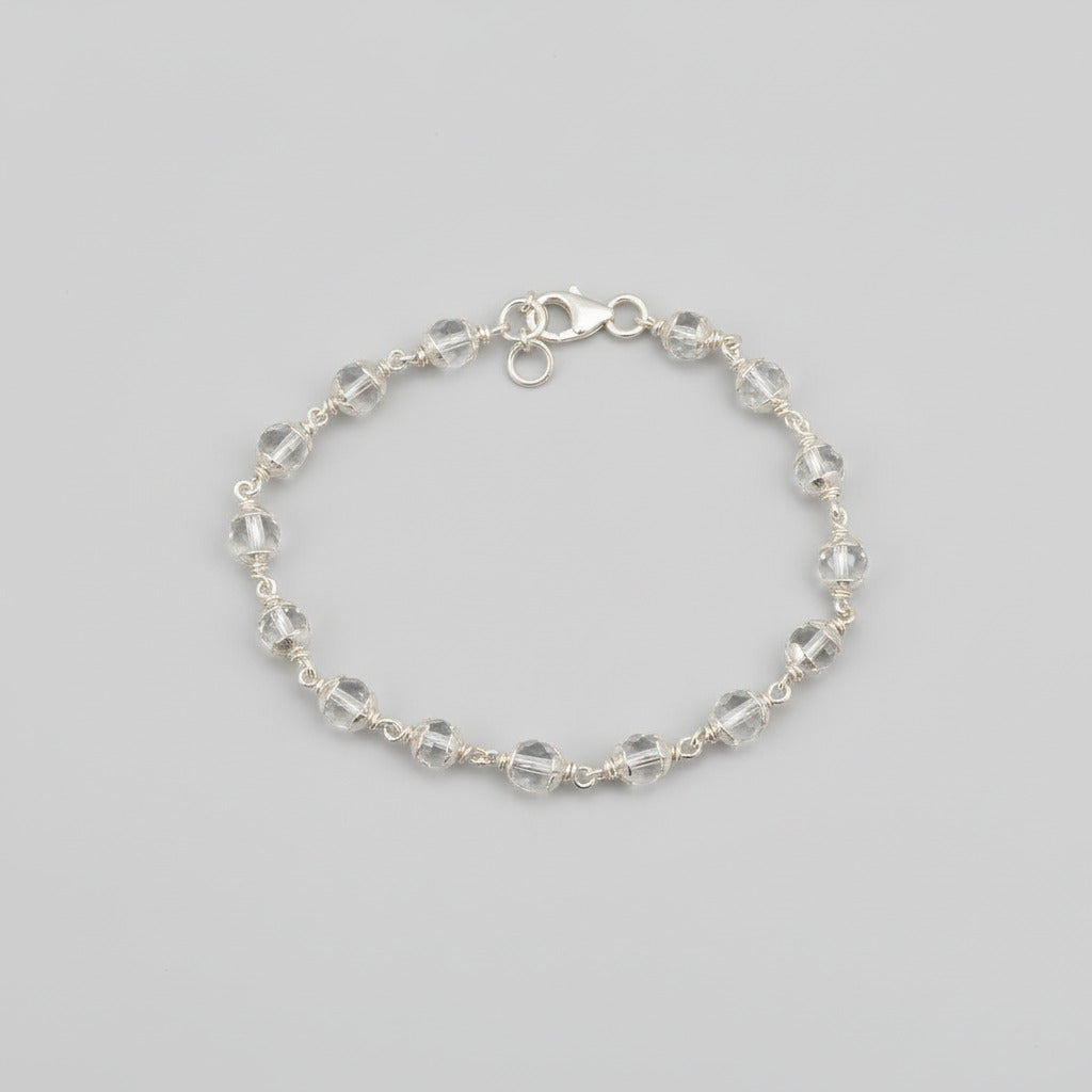 Round Sphatik Bracelet with Silver Caps & Hook-8 mm