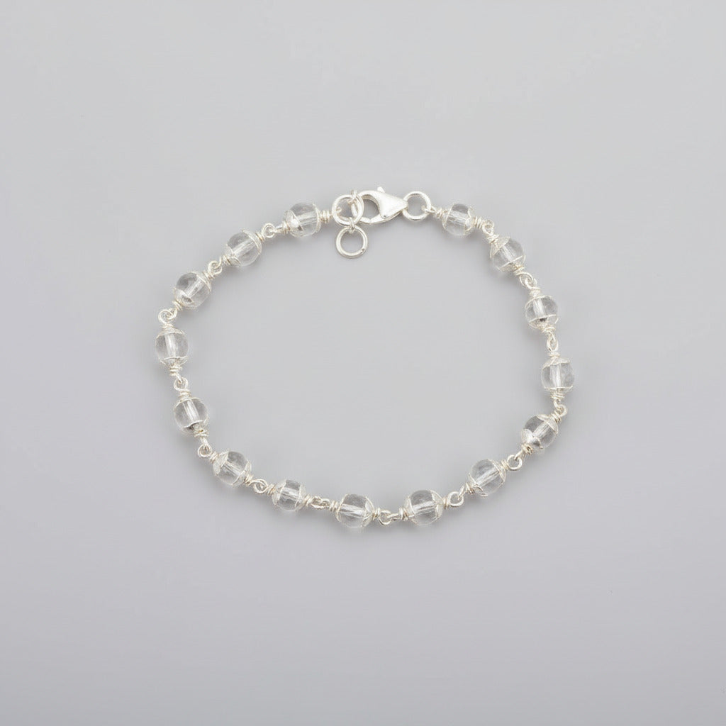 Round Sphatik Bracelet with Silver Caps & Hook-10 mm