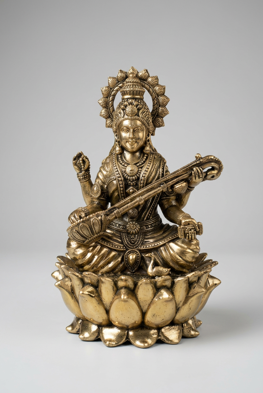 Kamal Saraswati Devi Ashtadhatu Idol | Goddess Saraswati on Lotus Energised Murti