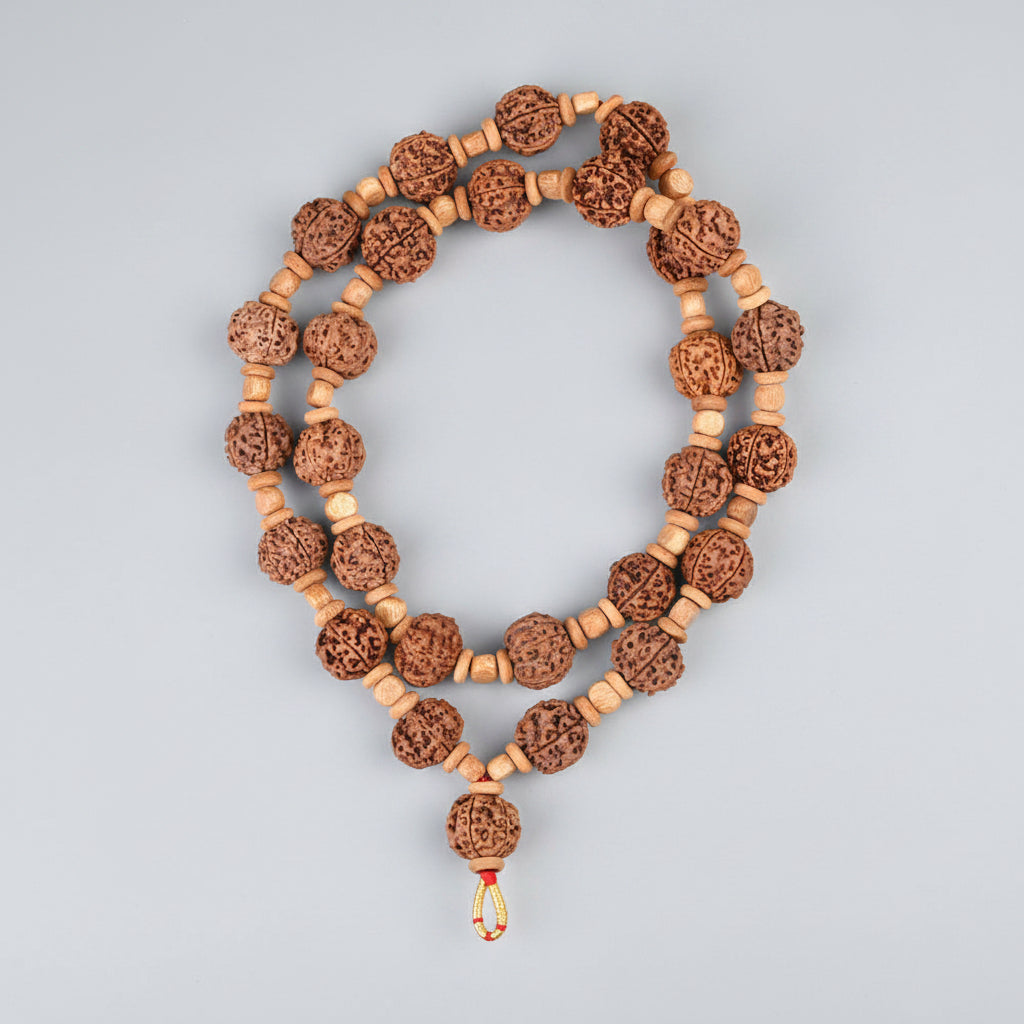 5 Mukhi Nepali Rudraksha Wooden Spacer Kantha Mala-Regular