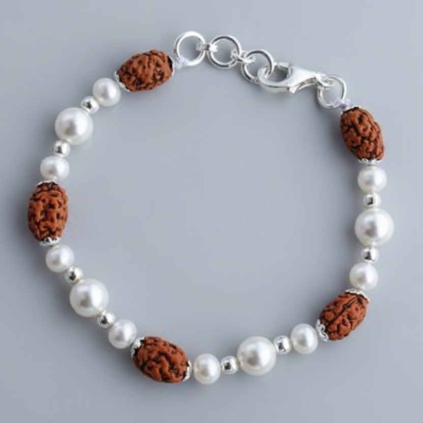 2 Mukhi Moon Java Bracelet-Pearls (Silver Hook)
